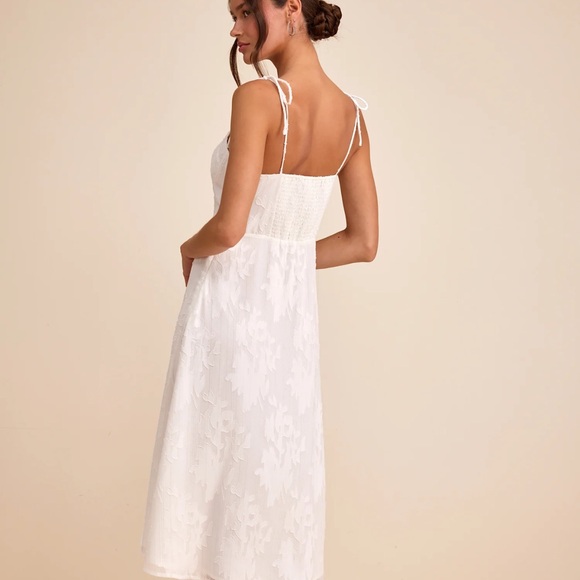 Lulu's White Floral-Embossed Tie-Strap Midi Dress - Picture 2 of 5